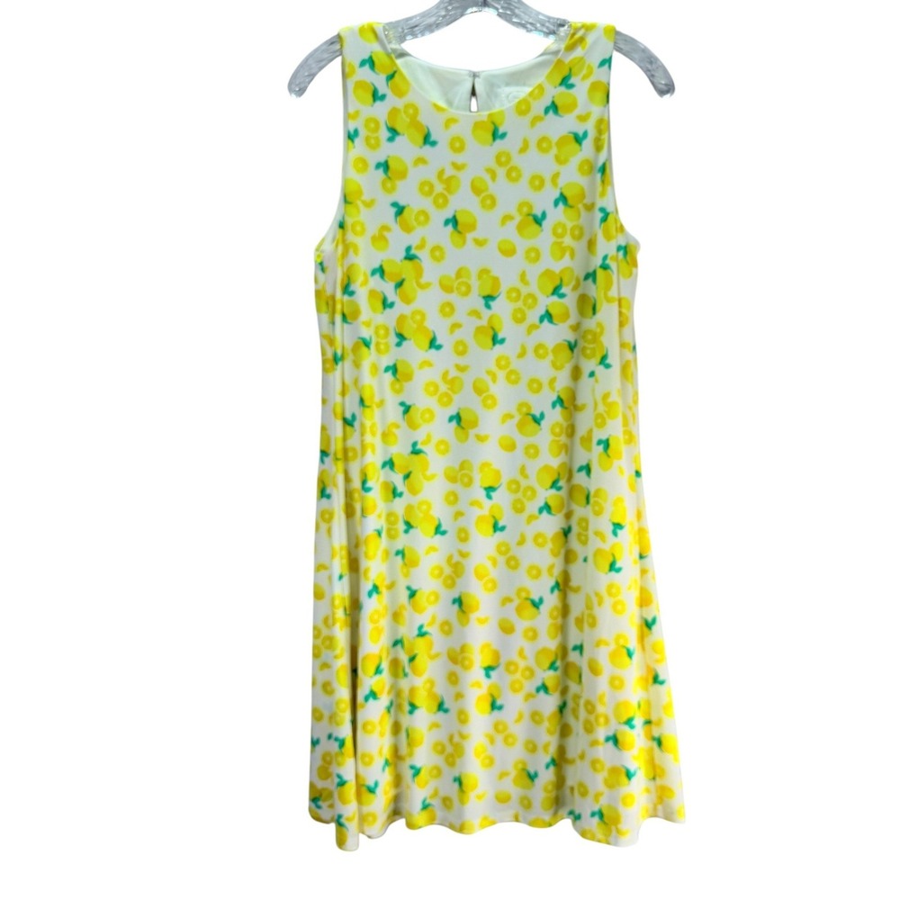 Pappagallo Shift Dress Women M Yellow Lemon Print Sleeveless Preppy Summer Lined